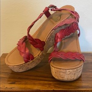 Red woven platform wedge